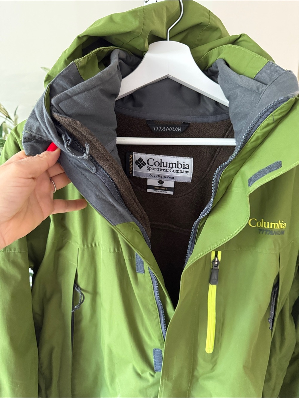 Columbia Men's Two-Tone Green Hooded Ski Jacket two‎ in one Omni tech titanium - Picture 5 of 11